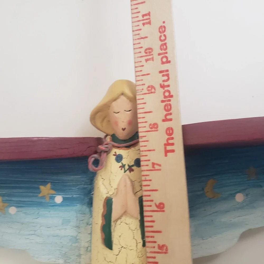 VTG Praying Angel Wood Wall Shelf Hand Painted Folk Art 17